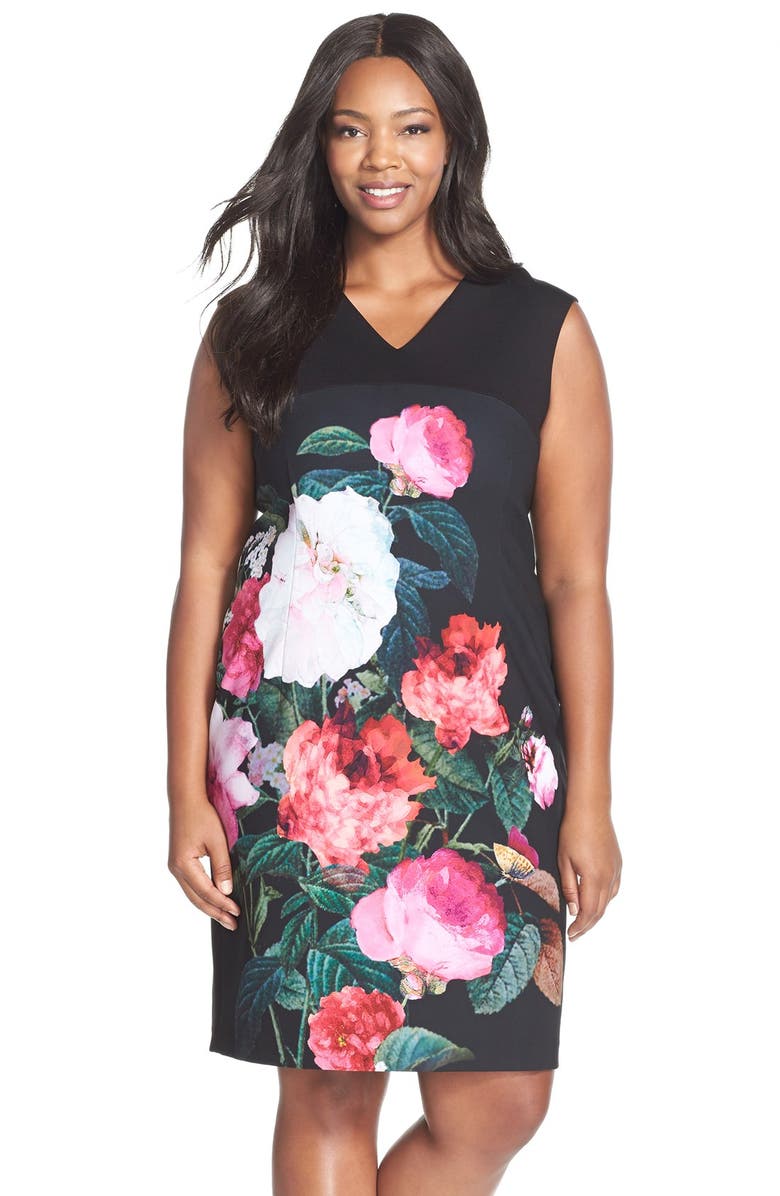 Ellen Tracy Floral Print V-Neck Shift Dress (Plus Size) | Nordstrom