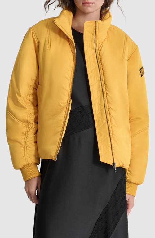 Shop Dkny Coated Satin Puffer Bomber Jacket In Goldenrod