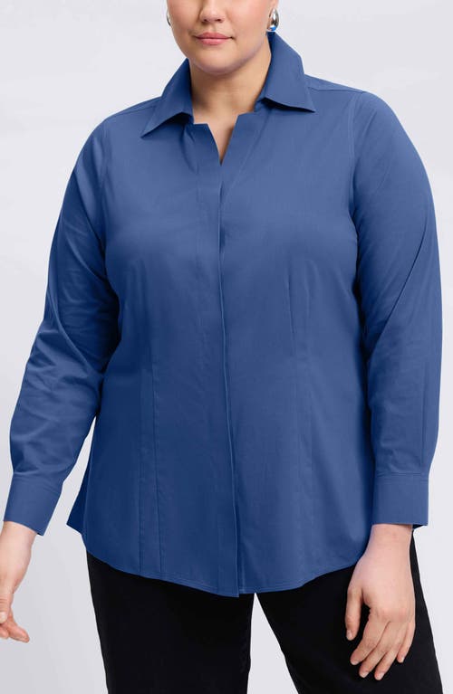 Shop Foxcroft Taylor Long Sleeve Stretch Button-up Shirt In Pacific Blue