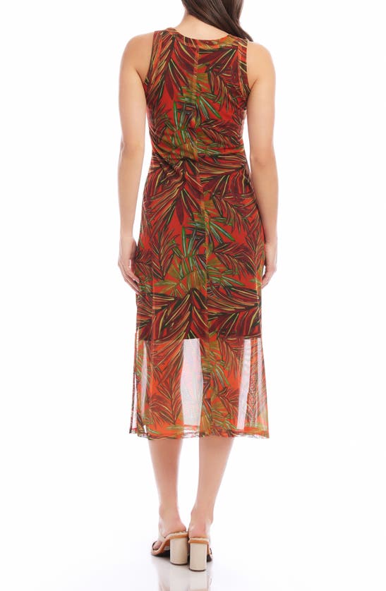 Shop Karen Kane Palm Print Mesh Midi Dress In Orange Print