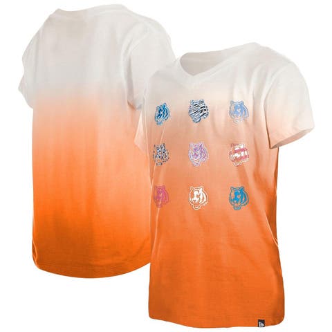 Cincinnati Bengals New Era Girls Youth Reverse Sequin Wordmark V-Neck T- Shirt - Orange