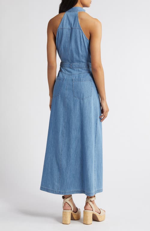 Shop Du Paradis Paros Belted Sleeveless Maxi Shirtdress In Vintage Denim