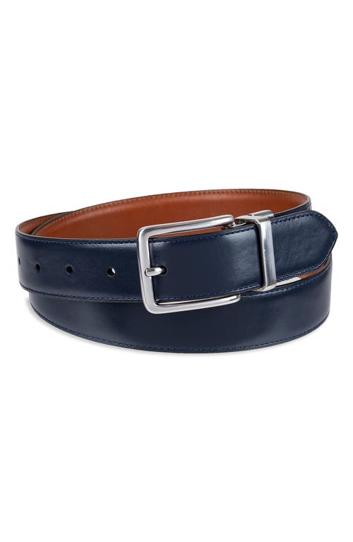 Shop Cole Haan Reversible Feather Edge Leather Belt In Cognac/navy