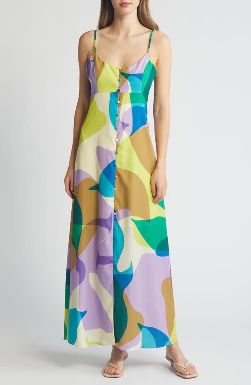 Abstract Print Button Front Maxi Dress in Pop Green Geo