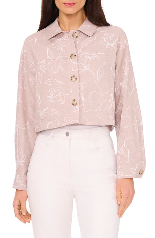 halogen(r) Crop Linen Blend Jacket Oxford Beige Print at Nordstrom,