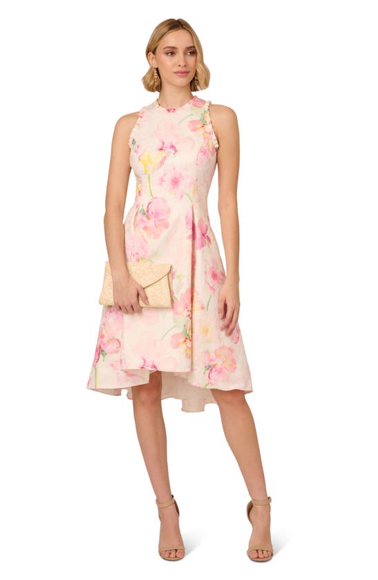 Shop Adrianna Papell Floral Jacquard High-low Dress In Pink Multi