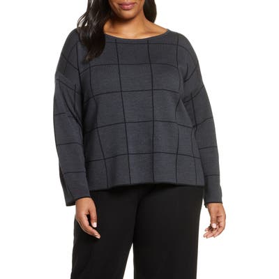 Plus Size Eileen Fisher Bateau Neck Wool Blend Sweater, Grey
