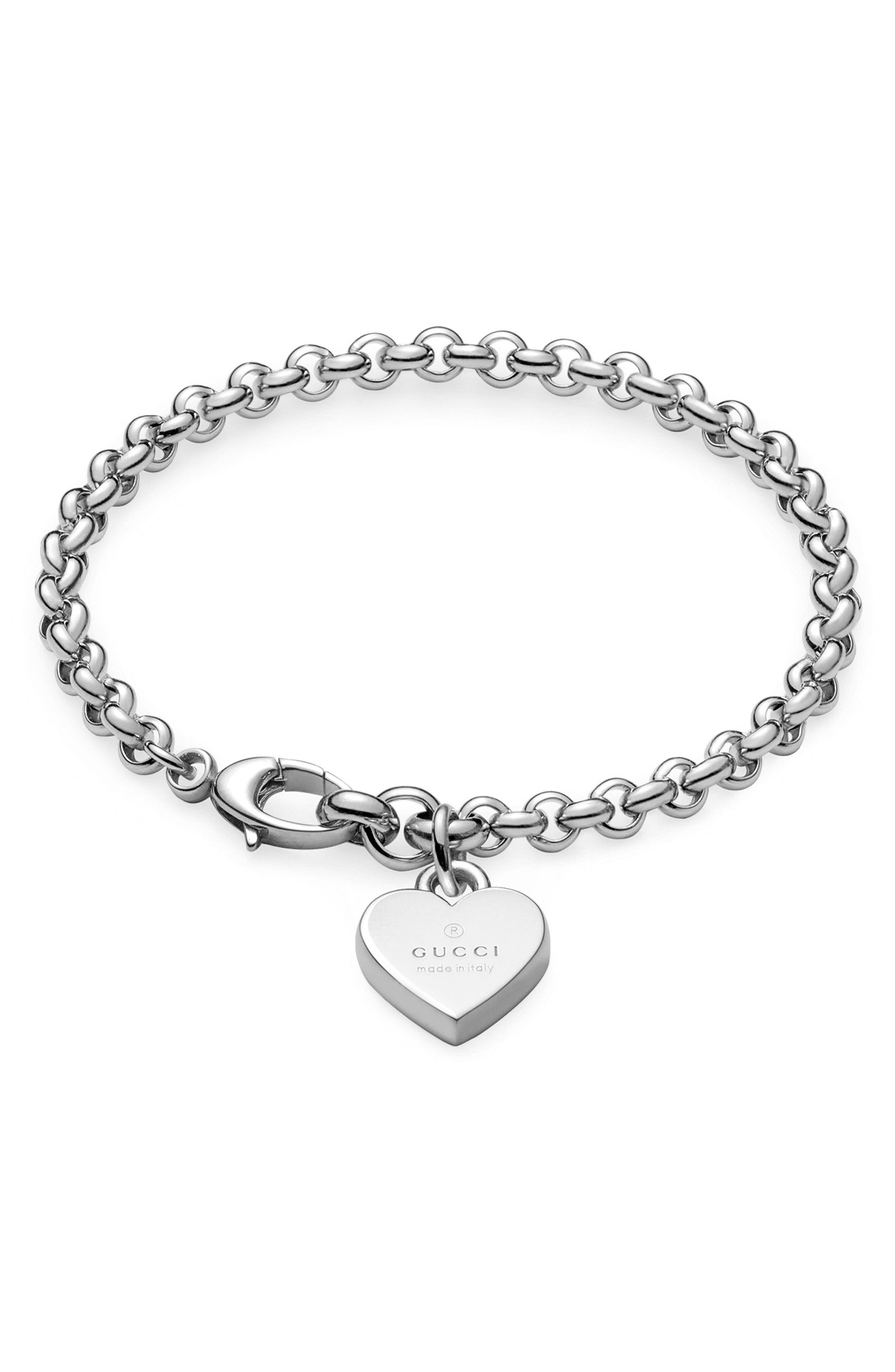 Gucci Silver Heart Charm Bracelet 