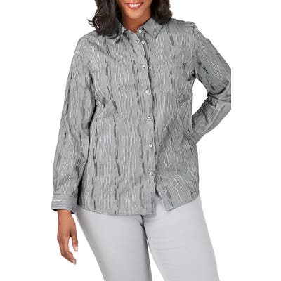 Plus Size Foxcroft The Hampton Crinkle Minicheck Shirt, Black