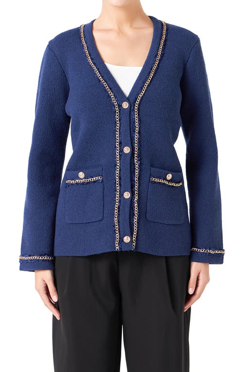 Endless Rose Trim Detail Cardigan In Navy