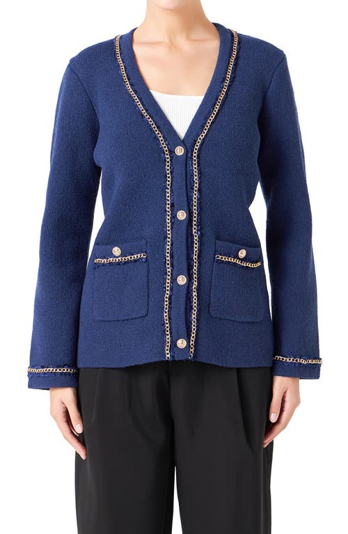 Shop Endless Rose Trim Detail Cardigan In Navy