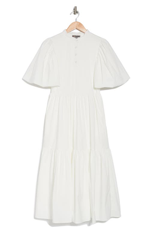 By Design Aries Puff Sleeve Mixed Media Midi Dress In White