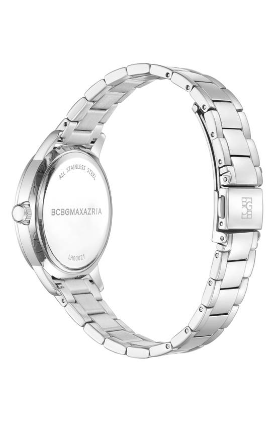 Shop Bcbg Max Azria 3-hand Quartz Crystal Embellished Bracelet Watch, 36mm In Silver