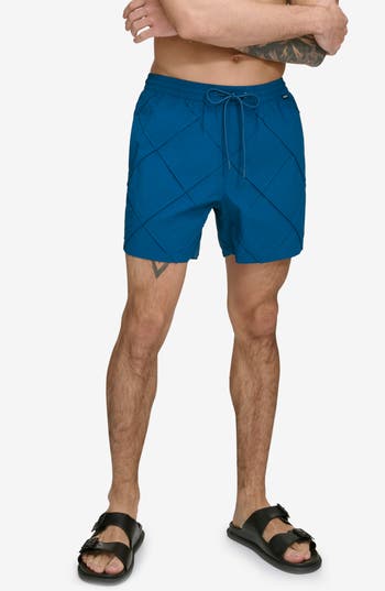 Dkny Diamond Pintuck Swim Trunks In Poseidon