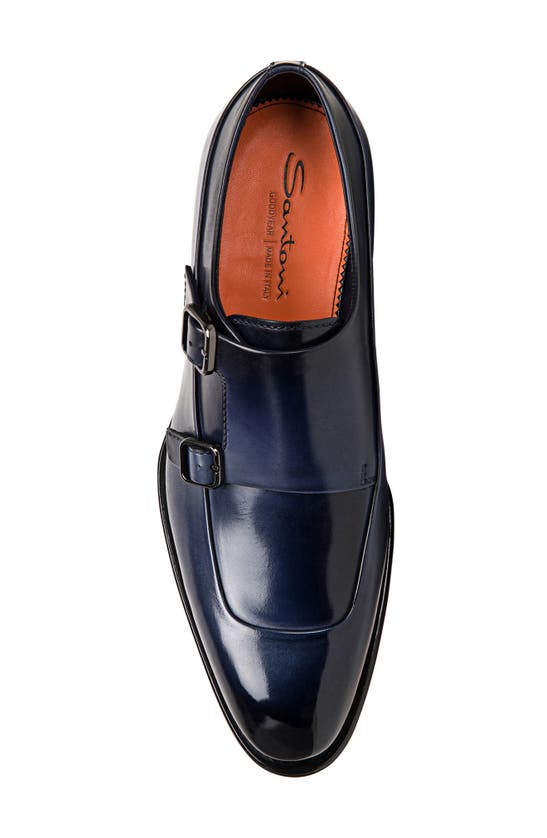 Shop Santoni Eros Fulu Double Monk Strap Shoe In Blue-u59