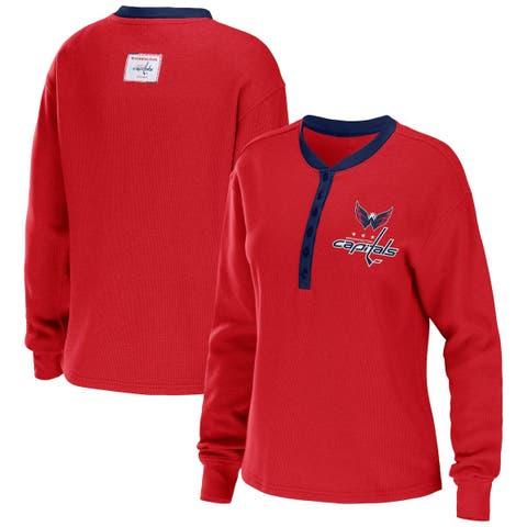 Women's Antigua Scarlet San Francisco 49ers Maverick Waffle Henley Long  Sleeve T-Shirt