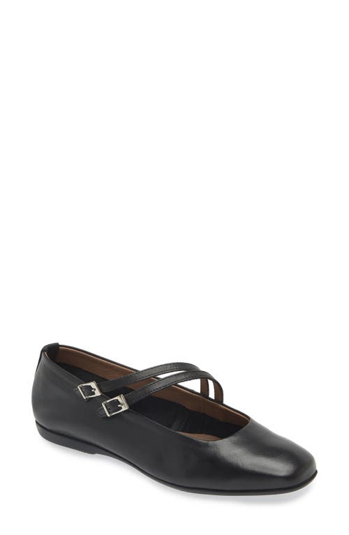 Wonders Asymmetric Double Strap Flat In Black Leather