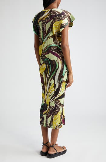 Tardivo Print Pleated Cap Sleeve Dress