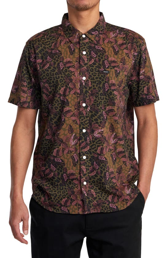 Shop Rvca Anytime Short Sleeve Button-up Shirt In Bombay Brown