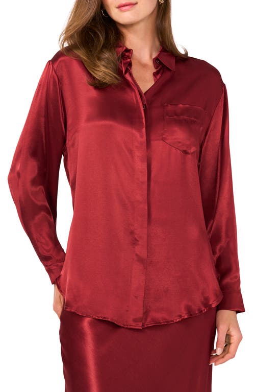 Shop Vince Camuto Long Sleeve Satin Button-up Shirt In Fired Brick