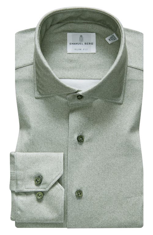 Emanuel Berg 4Flex Modern Fit Heathered Knit Button-Up Shirt in Medium Grey/green at Nordstrom, Size X-Large