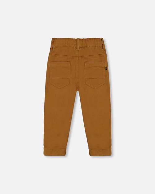 Shop Deux Par Deux Boy's Stretch Twill Pleated Knee Jogger Pants Caramel Brown In Chipmunk