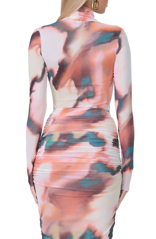 Shop Afrm Zadie Print Turtleneck Mesh Top In Spice Watercolor