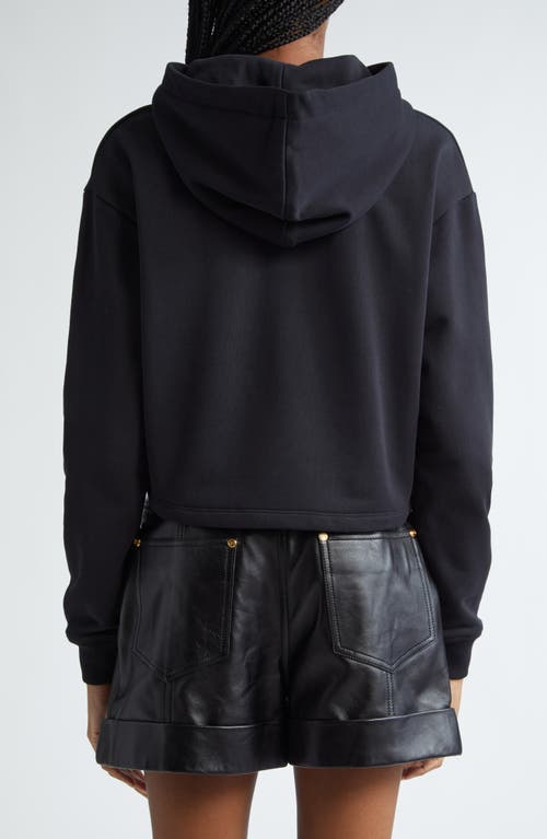 Shop Balmain Flocked Logo Cotton Fleece Crop Hoodie In Eab Black/white