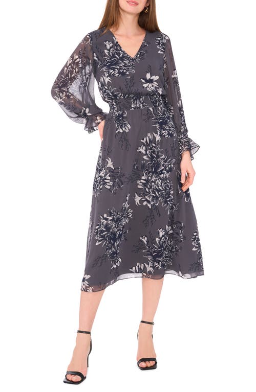 Shop Vince Camuto Floral Balloon Sleeve Dress In Steel Grey