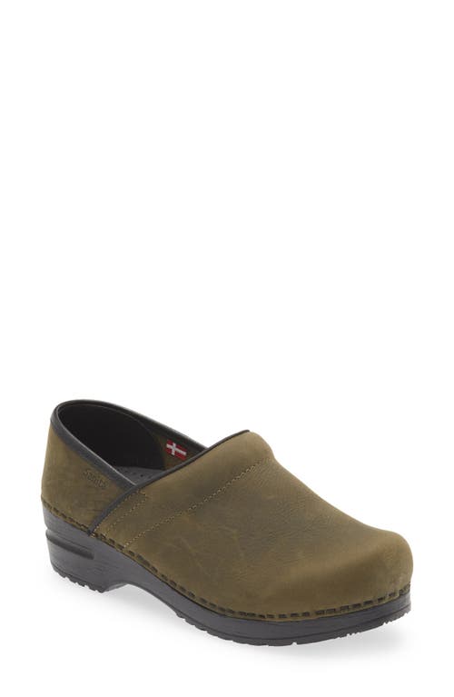 Professional Leather Clog in Olive