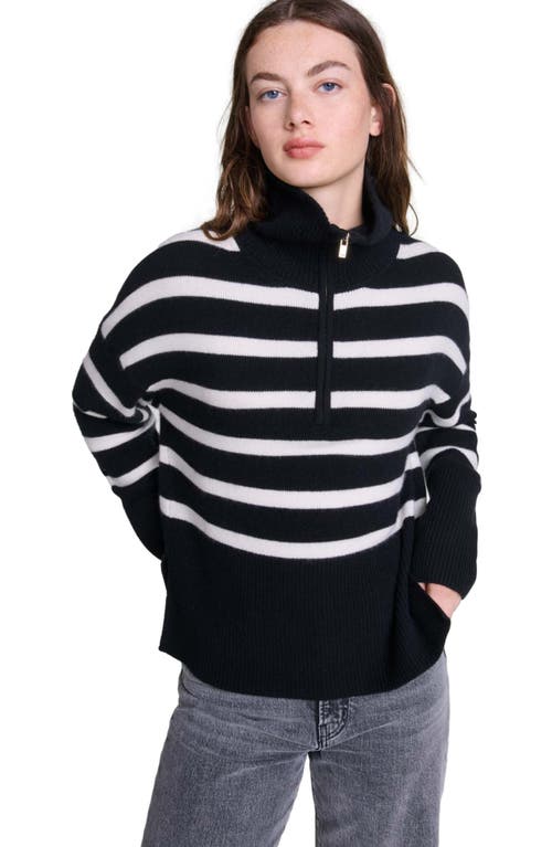 Shop Maje Stripe Print High-neck Sweater In Black/ecru