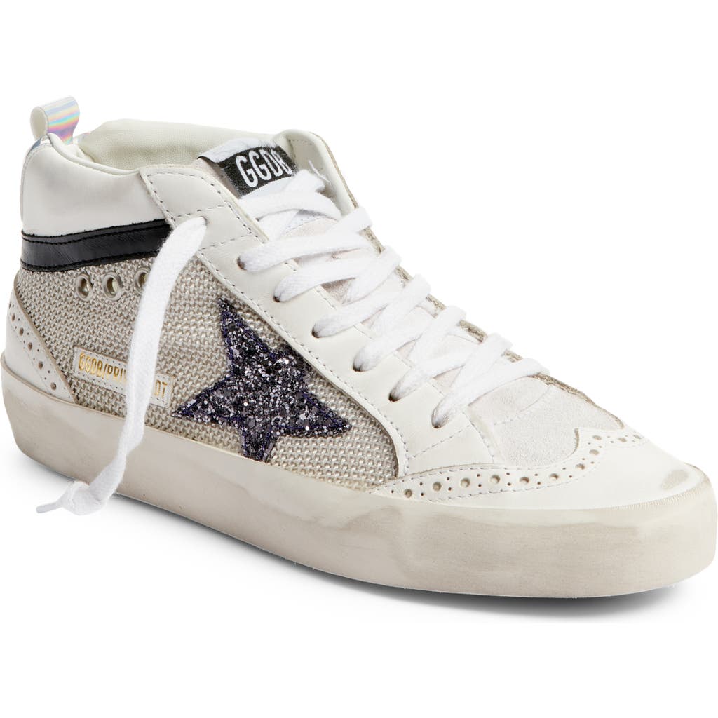 Golden Goose Mid Star Low Top Sneaker In White/silver
