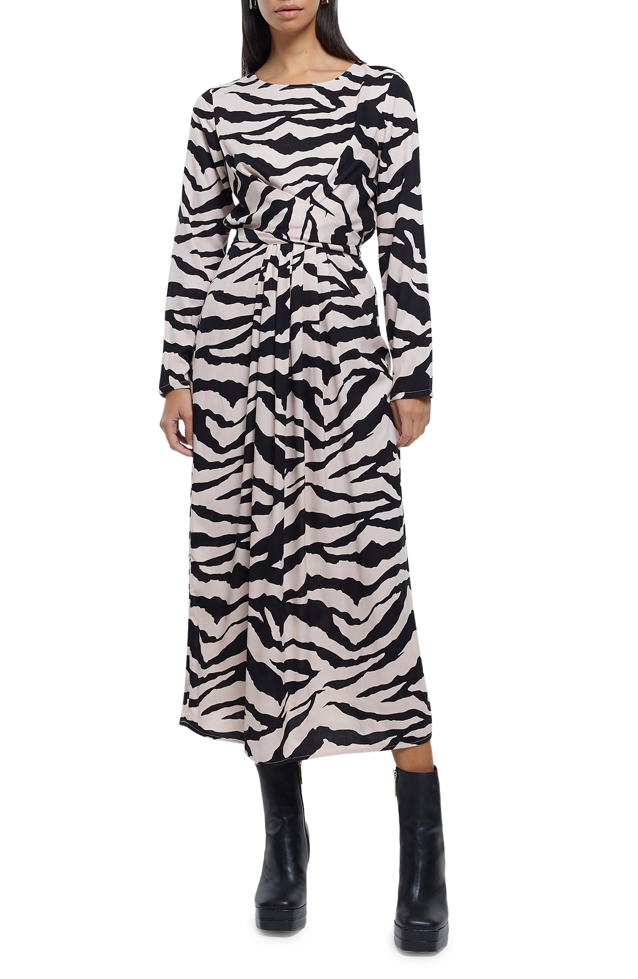 river island pink zebra dress River Island Plus zebra satin wrap mini dress in light pink