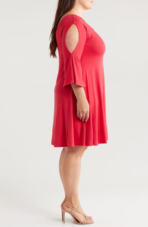 Shop 24seven Comfort Apparel Crisscross Scoop Neck Cold Shoulder Dress In Red