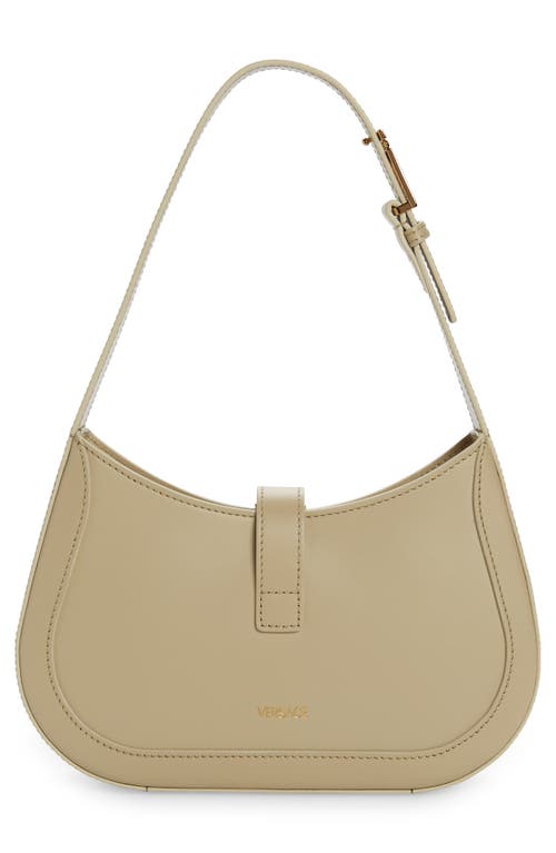 Shop Versace Small Greca Leather Hobo Bag In Sand/ Gold