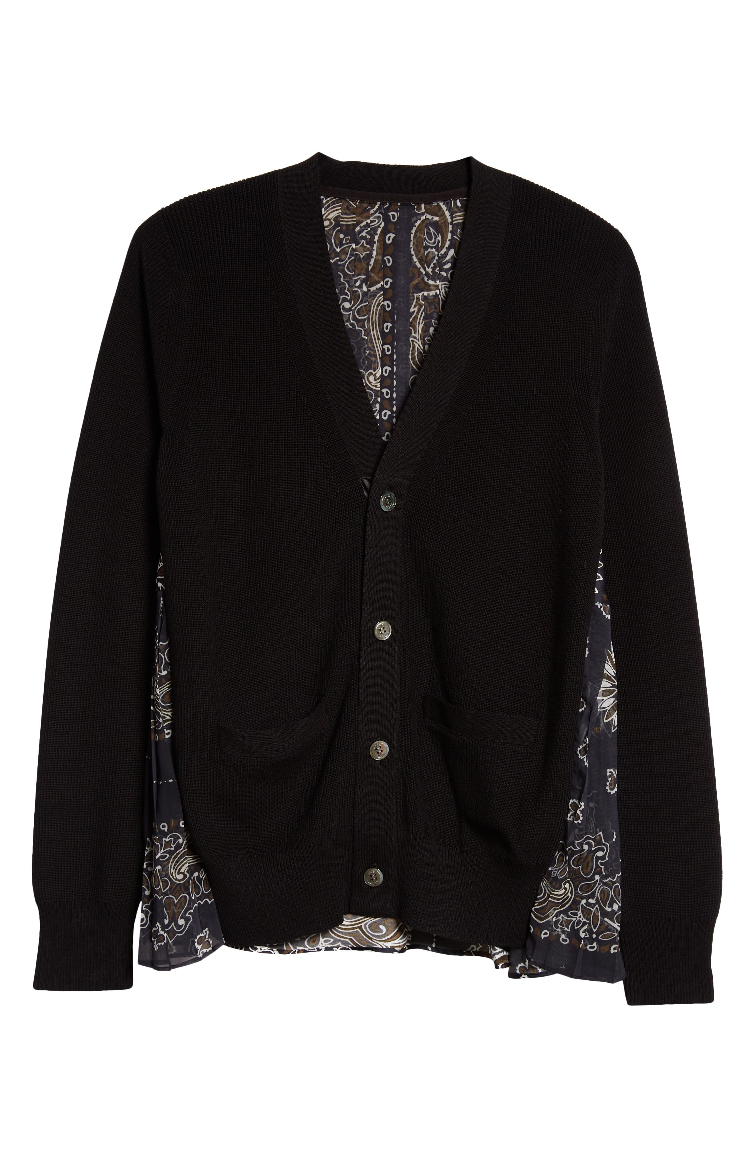 Sacai Bandana Print Pleated Back Cardigan in Black | Smart Closet