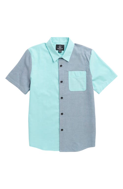 Volcom Kids' Satostone Colorblock Short Sleeve Stretch Button-Up Shirt Crete Blue at