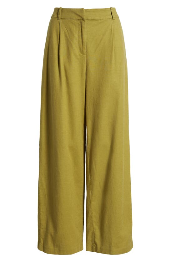 Shop Open Edit Wide Leg Linen Blend Pants In Olive Eyes