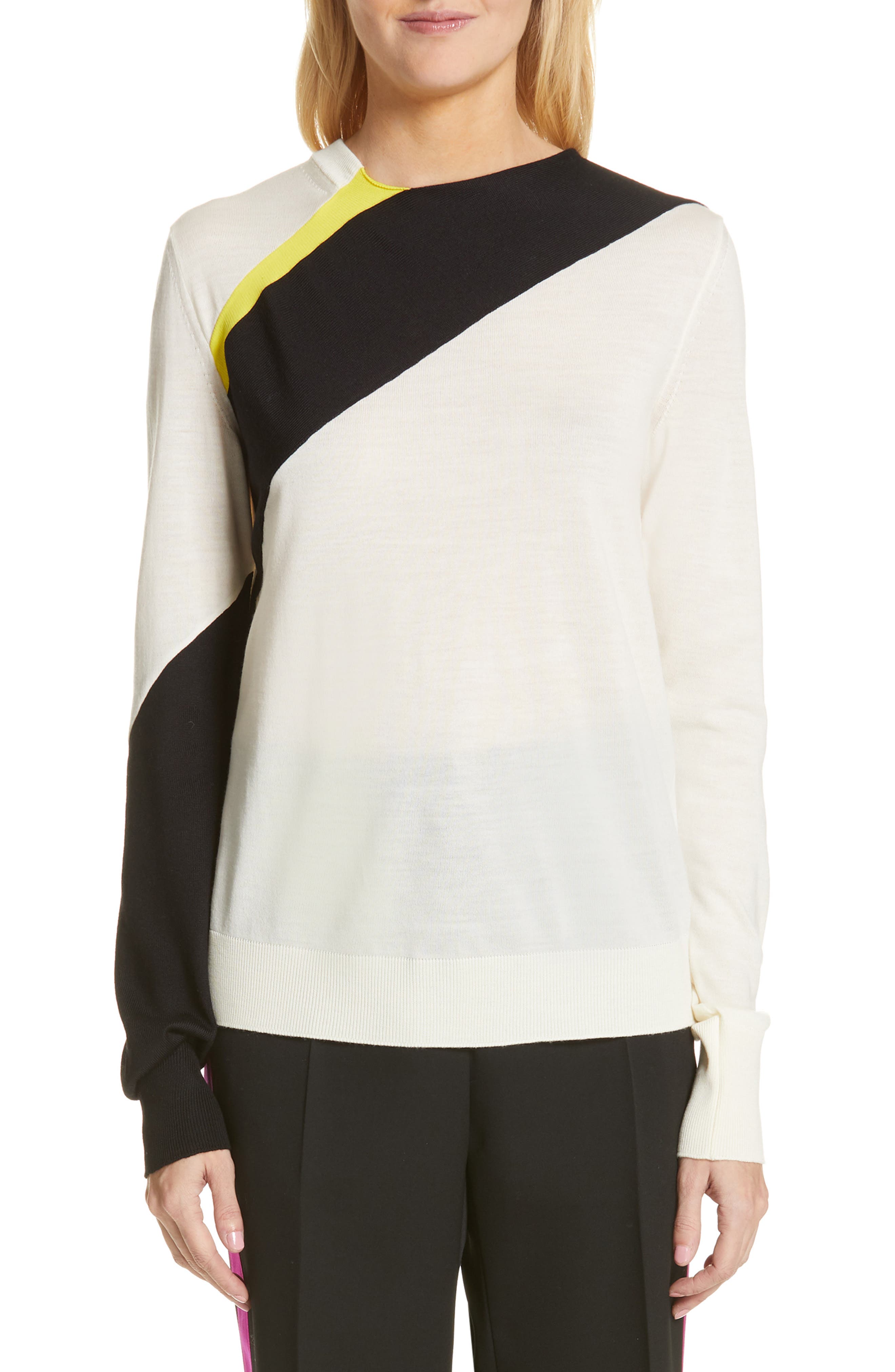 Calvin Klein 205W39Nyc Contrast Stripe Wool Blend Sweater, White