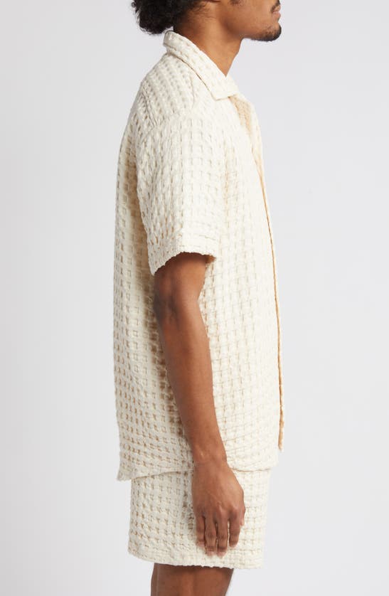 Oas Waffle Knit Camp Shirt In Off White