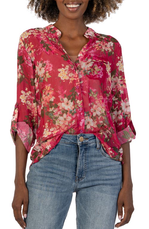 Jasmine Chiffon Button-Up Shirt in Quartu-Fuchsia/Peach