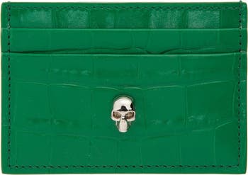 Saint Laurent Monogram Croc Embossed Leather Card Case In Foliage Green