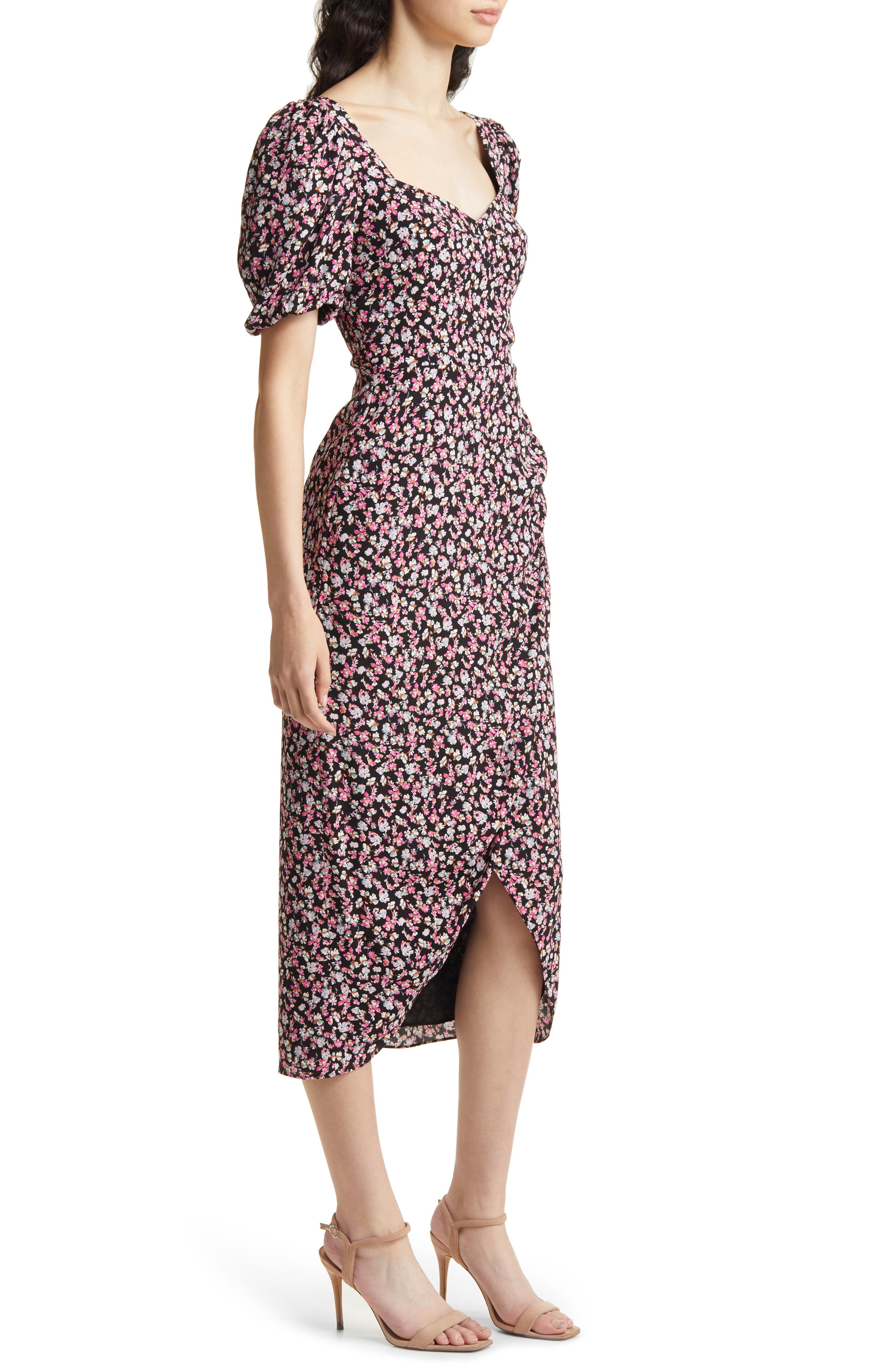 Charles Henry Floral Print Puff Sleeve 
