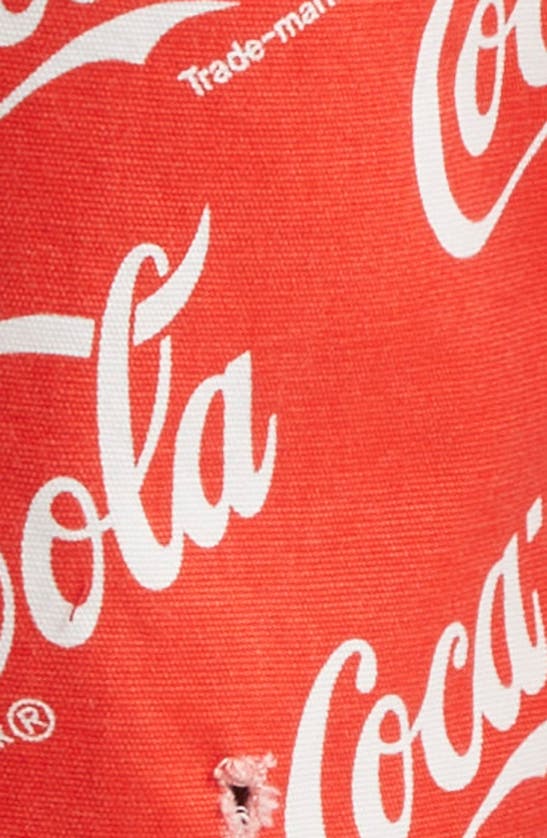 Shop Erl X Coca-cola Ripped Canvas Bermuda Shorts In Coca Cola