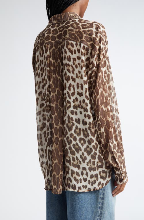 Shop Zimmermann Illustration Leopard Print Linen & Silk Button-up Shirt In Chocolate Leopard