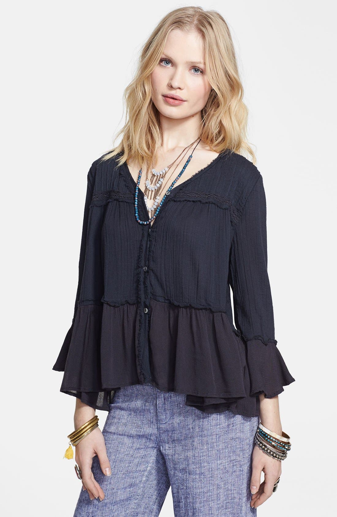 Free People 'Clementine' Mixed Media Peplum Top Nordstrom