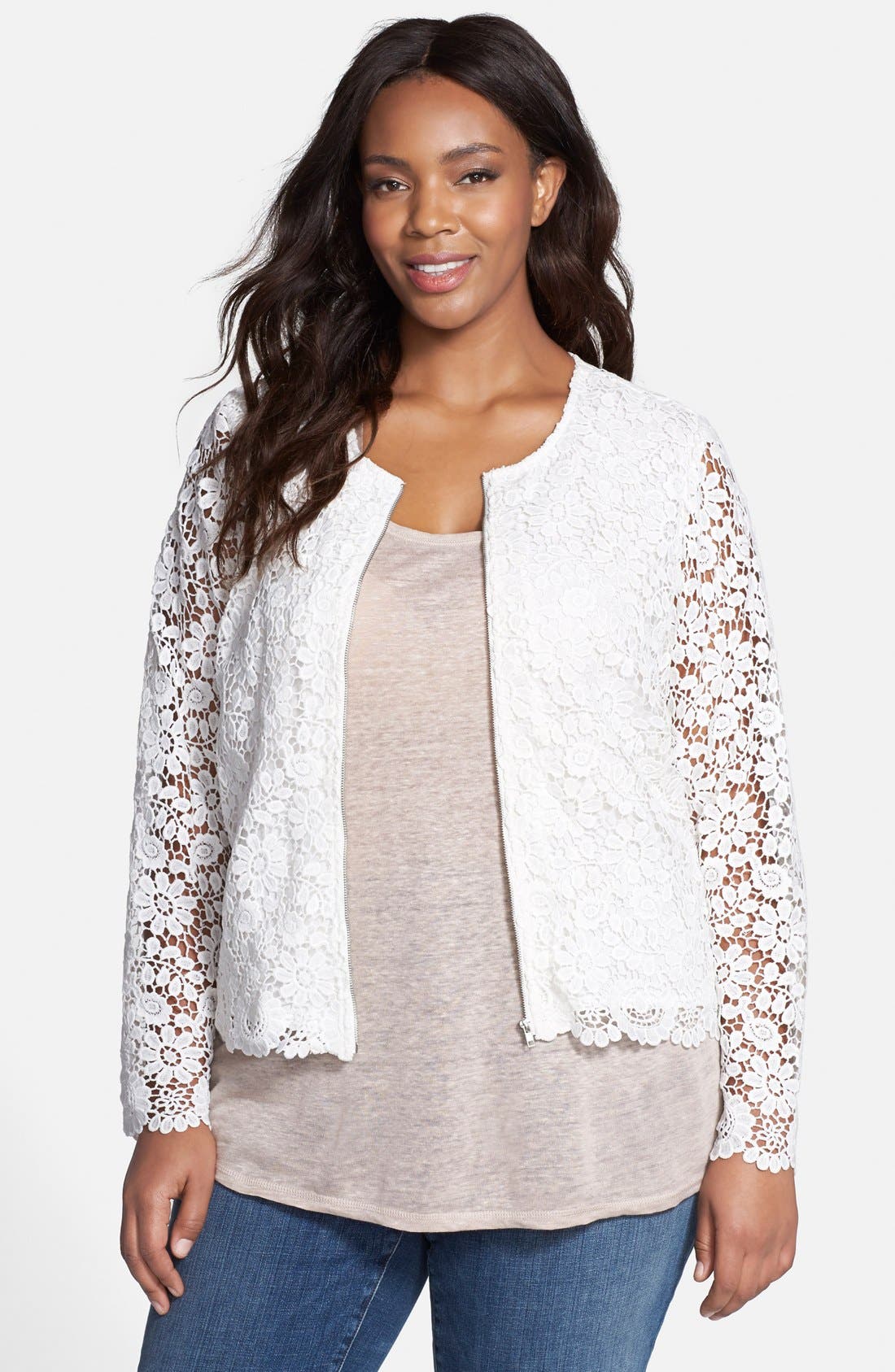 JUNAROSE 'Aili' Sheer Sleeve Lace Jacket (Plus Size) Nordstrom