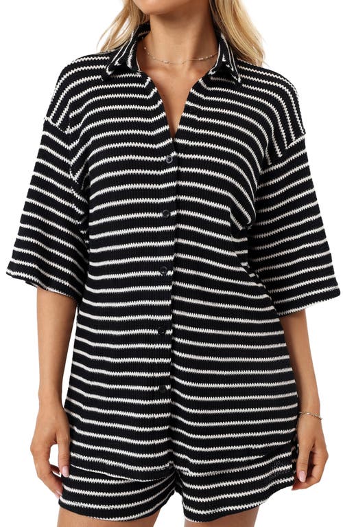 Petal And Pup Petal & Pup Linnea Stripe Cotton Knit Button-up Shirt & Shorts Set In Black