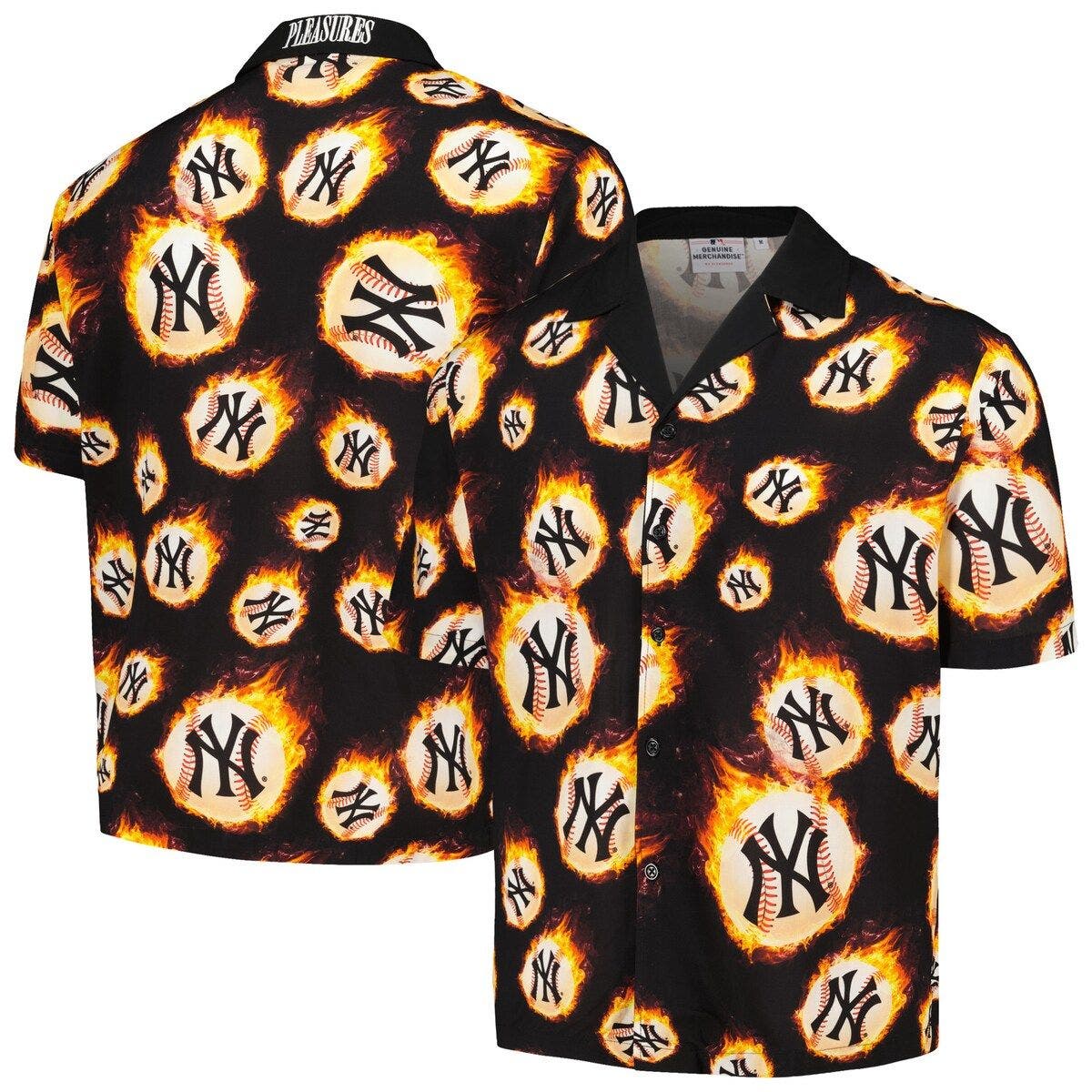 PLEASURES Men's PLEASURES Black New York Yankees Flame Fireball Button ...