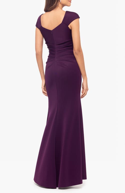 Xscape Evenings Asymmetric Neck Scuba Trumpet Gown In Plum